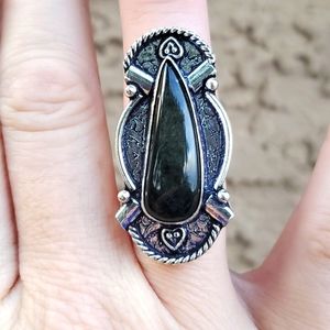 New Silver Sheen Obsidian 925 Silver Statement Ring.